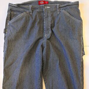 Dickies Women Size 11 30 Stripe Carpenter pant Blue White Jean Denim